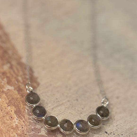 STERLING SILVER LABRADORITE GEMSTONE NECKLACE - Picture 3 of 11